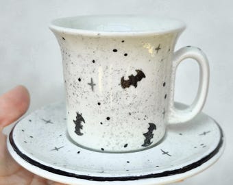 Limited Edition Black Bats Hand-Painted Espresso & Cappuccino Mug – Vintage Italian Porcelain  (80 ml)