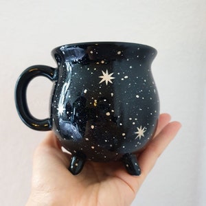 Black Cauldron Galaxy Mug Ceramic Wiccan Home Decor Halloween Party Cosmic Witch