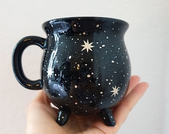 Black Cauldron Galaxy Mug Ceramic Wiccan Home Decor Halloween Party Cosmic Witch