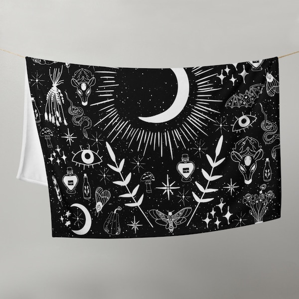 Wiccan Bedroom Witch Black Throw Blanket Spells 127 × 153 cm