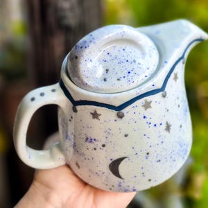 Limited Edition Silver Moon Hand-Painted Small Teapot, Whimsy Witch, Celestial Kitchen, Vintage Porcelain
