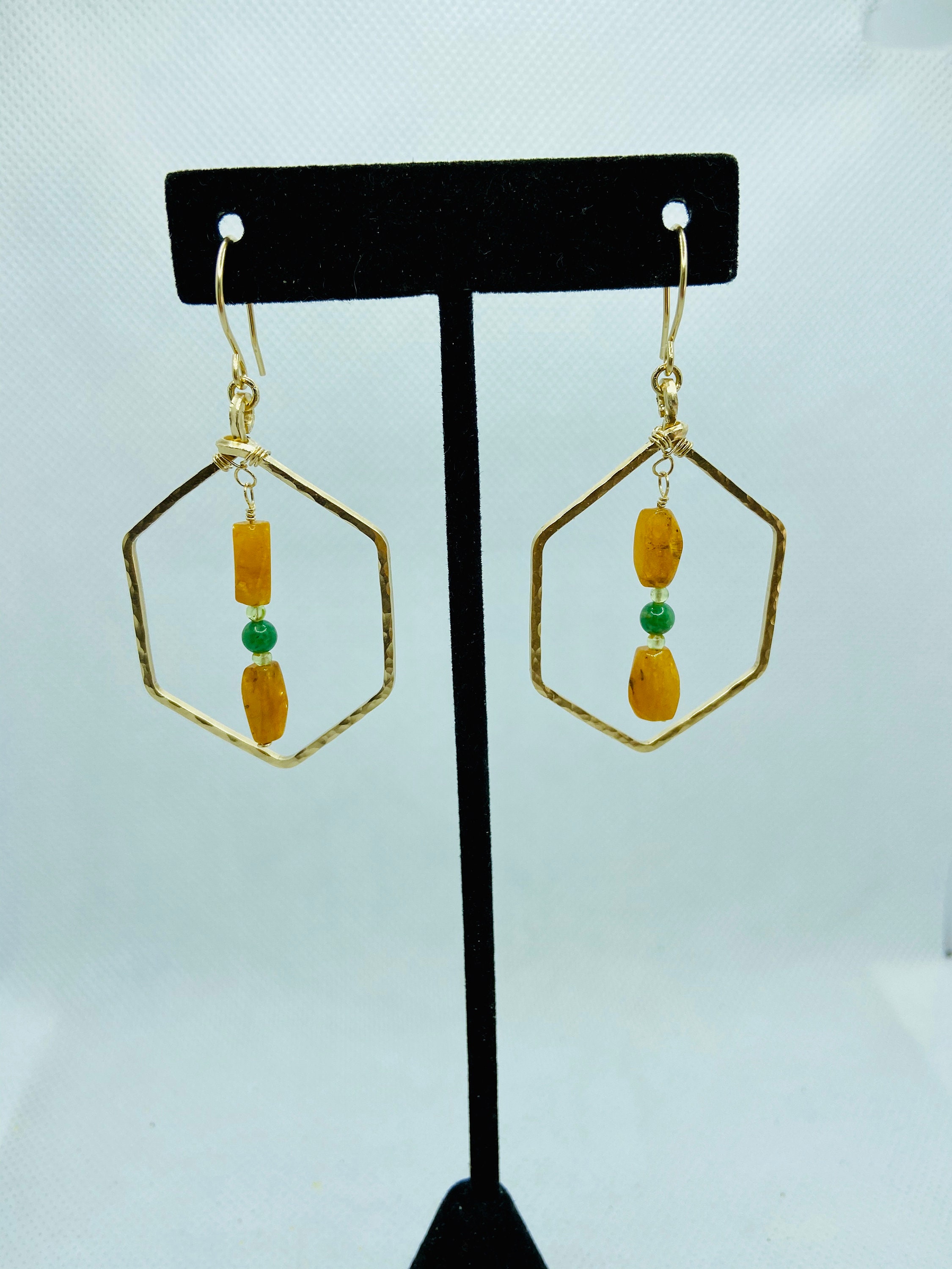 12k Gold Filled Hexagon Shaped Earring With Peach Quartz Etsy UK