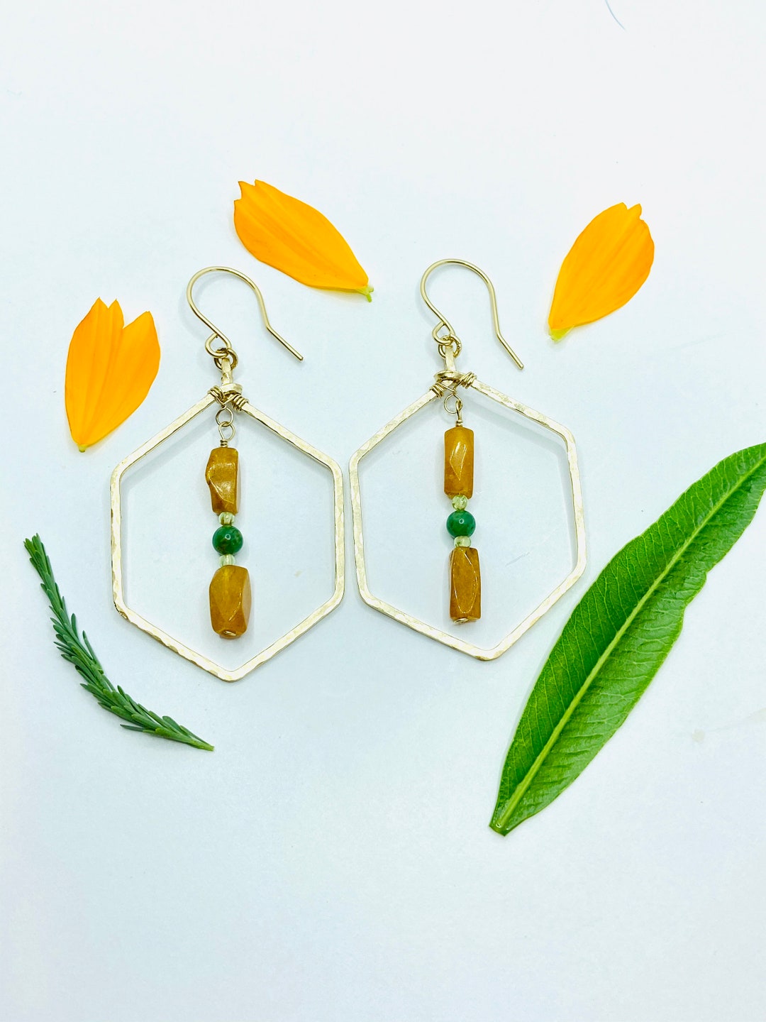 12k Gold Filled Hexagon Shaped Earring With Peach Quartz Etsy UK