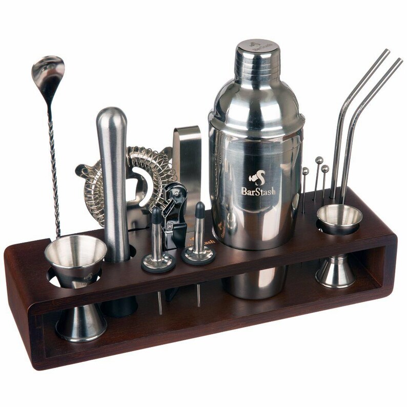 Bartender Kit Barware for Bartending Bamboo Stand with Bar Etsy