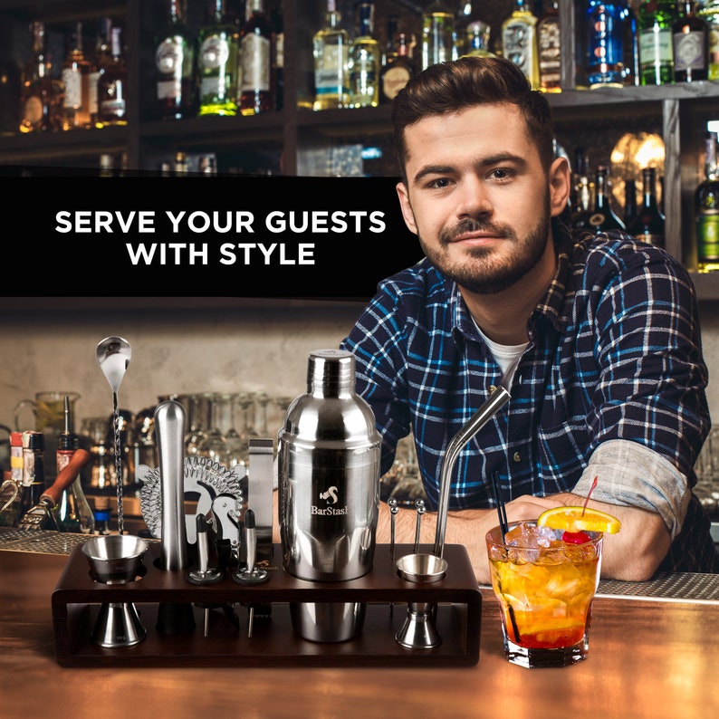 Bartender Kit Barware for Bartending Bamboo Stand with Bar Etsy