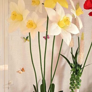 6 Riesige freistehende Narzissen, Große Frühlingsblumen, Hochzeitsdekor, elegante Fensterdekoration für zu Hause und im Wunderland