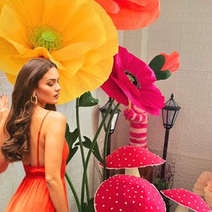 Lotto di 4 papaveri di carta indipendenti, papaveri di carta di grandi dimensioni fatti a mano, accessori per foto di compleanno, fiori giganti meravigliosi che sbocciano