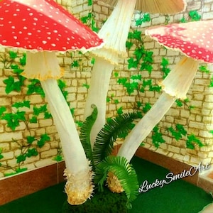 3 Giant Tall mushrooms, forest themed party, Alice in wonderland props, shop window display, Giant Fly agaric, Fairy garden giant toadstool