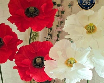 Giant Standing Poppies Trio, Corporate Event Stage Decor, Set of 3 XL Flowers, Visual merchandising props, Photo booth backdrops