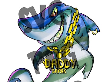 SHARK SVG FILE - Daddy Shark Svg - Shark Png File - Digital Cartoon Svg - Digital Shark Art - High Resolution Png - High Quality Svg