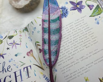 Cosmic Feather Embroidery Charm  - Bookmark, Good Luck Charm, Altar Adornment, Fairy and Cottage Accessory
