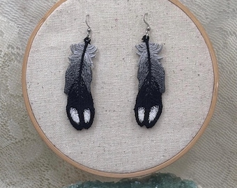 Whimsical Common Loon Feather Embroidered Earrings - Northern Appalachian Bird & Nature Inspired Jewelry