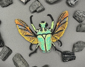 Emerald Scarab Beetle Embroidery - Customized Clip Option - Beetle Accessory