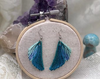 One of a Kind Fairy Wing Embroidered Earrings - Handmade Whimsical Jewelry