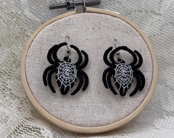 Glow in the Dark Spider Web Embroidered Earrings - Whimsygoth Jewelry
