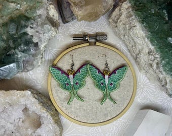 Luna Moth Embroidered Earrings