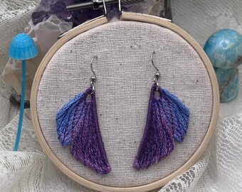 One of a Kind Embroidered Fairy Wing Earrings - Handmade Whimsical Jewelry