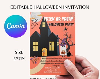 Halloween Party Invitation| Printable|Editable| Digital Invite| Haunted House| Witch| Pumpkins|Bats| Ghost| Costume Party| Adult|Kids
