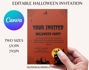 Halloween Party Invitation| Printable|Editable| Digital Invite| Haunted House| Witch| Pumpkins|Bats| Mummies| Costume Party| Adult|Kids