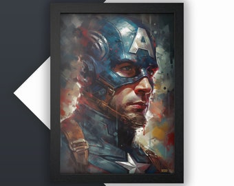 Captain America-affisch, The First Avenger | Digital målning, filmaffisch, Mid-Century-film, väggkonst, ladda ner tryck