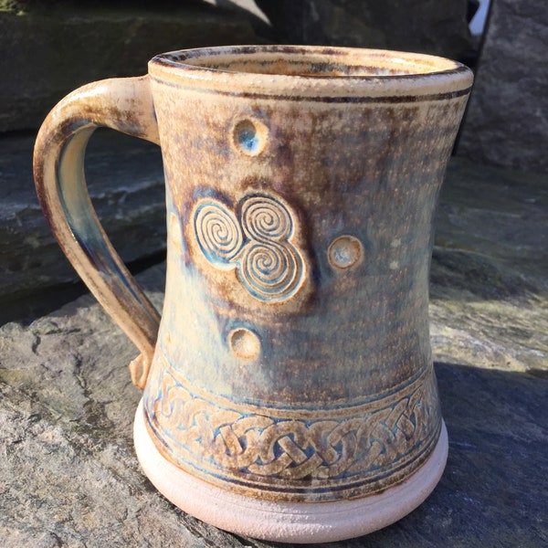 Irish Celtic pottery beer stein/ tankard