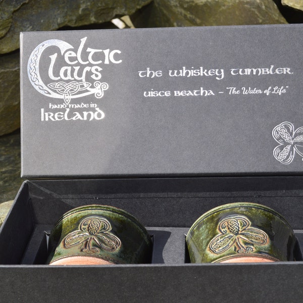 Irisches keltisches Keramik-Whiskyglas-Box-Set
