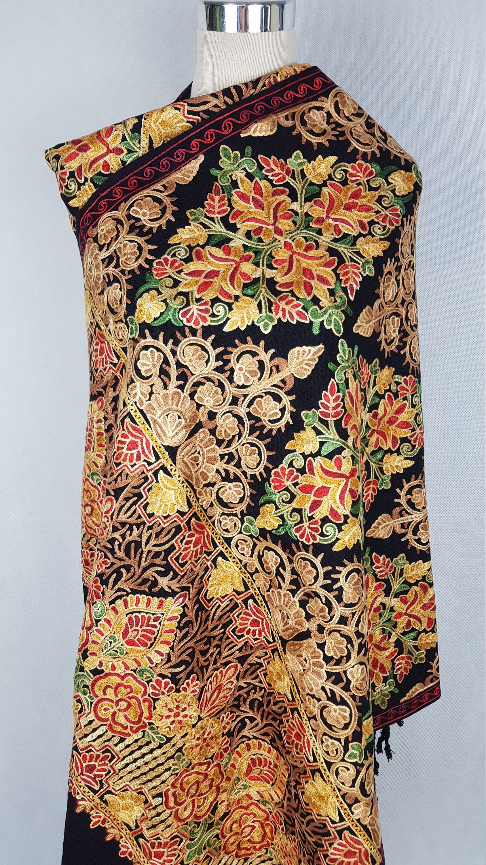 Embroidered Kashmiri Shawl Black Woollen Shawl Summer | Etsy