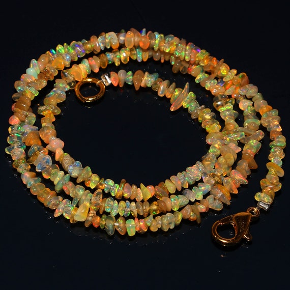 30 Carat 17 Smooth Beads Necklace Ethiopian Opal Beads Rainbow Fire Opal Natural Ethiopian Welo Fire Smooth Opal Beads Necklace