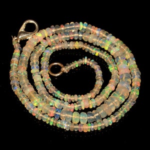 18 Carat Natural Ethiopian Welo Fire Opal Bracelet 3mm-4mm Rondelle Beads Sterling Silver Rondelle Beaded Jewelry ID OH-398