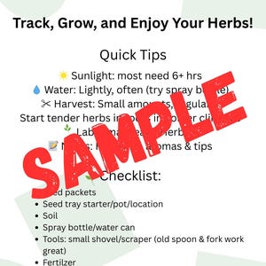 May include: A white planner titled "My Herb Garden Planner" with green and yellow accents. The planner includes tips on sunlight, water, and harvesting, along with a checklist for starting a herb garden. The word "SAMPLE" is stamped across the image.