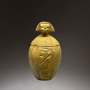 Ancient Egyptian Art Canopic jar - Imsety Carving Stone Hieroglyphics - Egyptian Home Decor