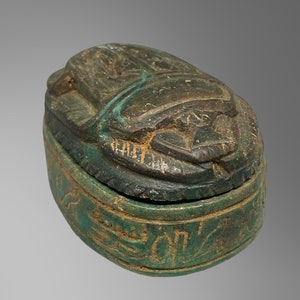 Scarab Beetle Box with Mini Mummy: Egyptian Faience Decor