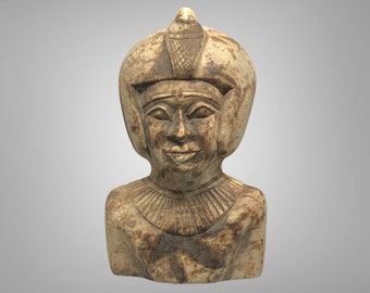 Beautiful Ancient Egyptian Pharaoh Bust Head Statue- Hand Carved - Egyptian Home Decor