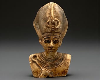 Vintage Egyptian Stone Bust: King Ramses II Sculpture, Pharaonic Decor