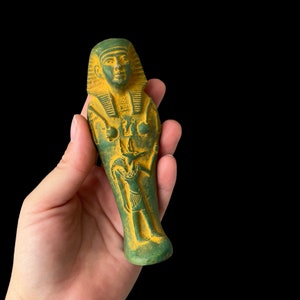 Egyptian Statue Ushabti / Green Shabti with Anubis god of mummification  - Egyptian Home Décor