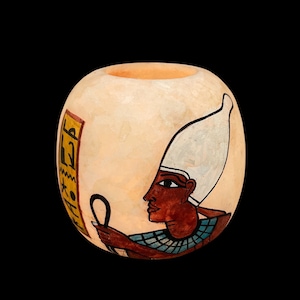 Handmade White ALABASTER Candleholder - Double-sided Painting - Used for Spiritualism - Handmade in Egypt
