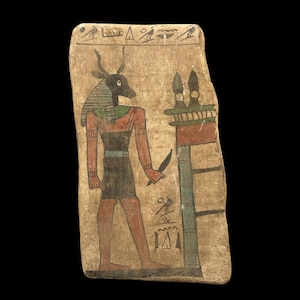 Vintage Ancient Egyptian- Wood Relief/Plaque - God Khnum with Hieroglyphics-Egyptian Home Decor