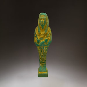 Ancient Egyptian Ushabti Figurine: Green Shabti Mummy Statue, Egypt Decor