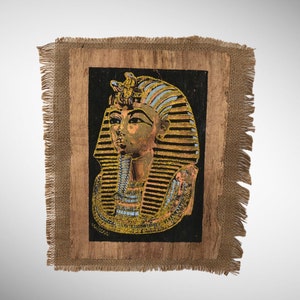 Egyptian Papyrus- Coptic Cloth Section-Authentic Papyrus Paper- Hand Painted King Tut’s Mask Gliter -Egyptian Decor