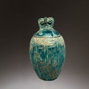 Ancient Egyptian Art Canopic jar Qebehsenuef Faience Carving Stone - Egyptian Home Decor