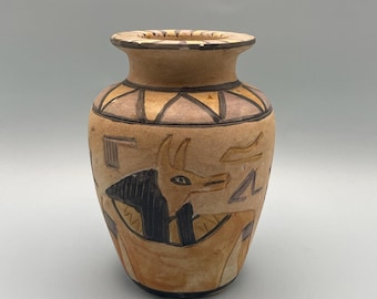 Handcrafted Egyptian Anubis Storage Pot: Scarab, Lotus & Hieroglyphs