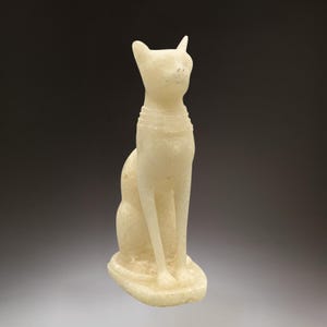 Ancient Egyptian Alabaster Goddess Bastet statue, Home decor statues made in Egypt, Bastet Cat cute statue.