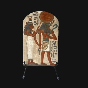 Vintage Egyptian Stone Plaque: Horus and Nephthys Relief