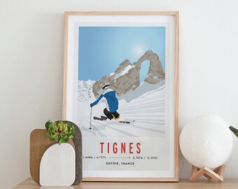 Tignes, &#39;Eye of the Needle&#39; France Vintage Snowboard/Ski A3 A4 Travel Poster Art Print - Recycled Paper Active
