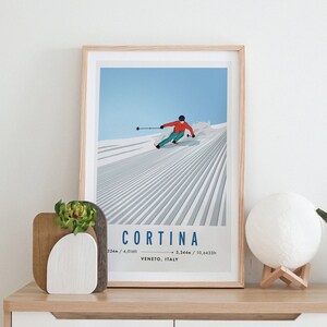 Cortina, Italy Vintage Downhill Ski A4 A3 Travel Poster Art Print - Recycled Paper