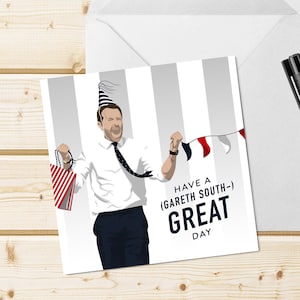 Tarjeta de fútbol de Inglaterra de Gareth Southgate – Equipo de fútbol de Inglaterra – Interior en blanco – que tengas un gran día de Gareth (Sur)
