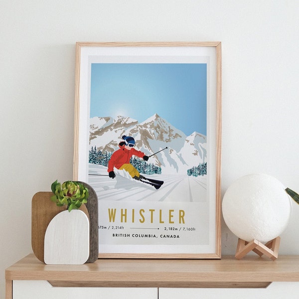 Whistler - Blackcomb, Canada Vintage Snowboard/Ski A3 A4 Travel Poster Art Print - Recycled Paper