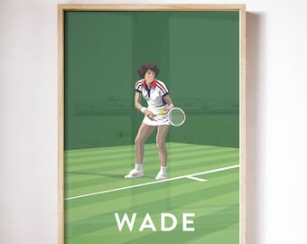 Virginia Wade, Tennis Player Poster, Vintage Wimbledon print, 300 x 400mm