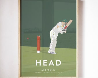 Travis Head Australia Cricket Team - Vintage Australian Test match Player Print A3/A4