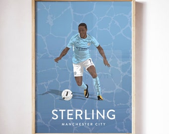 Raheem Sterling Manchester City FC Player Art Print Poster, 300x400mm